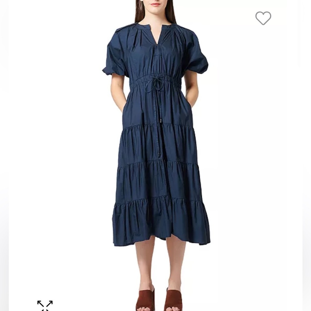 Navy crinkle waist dress